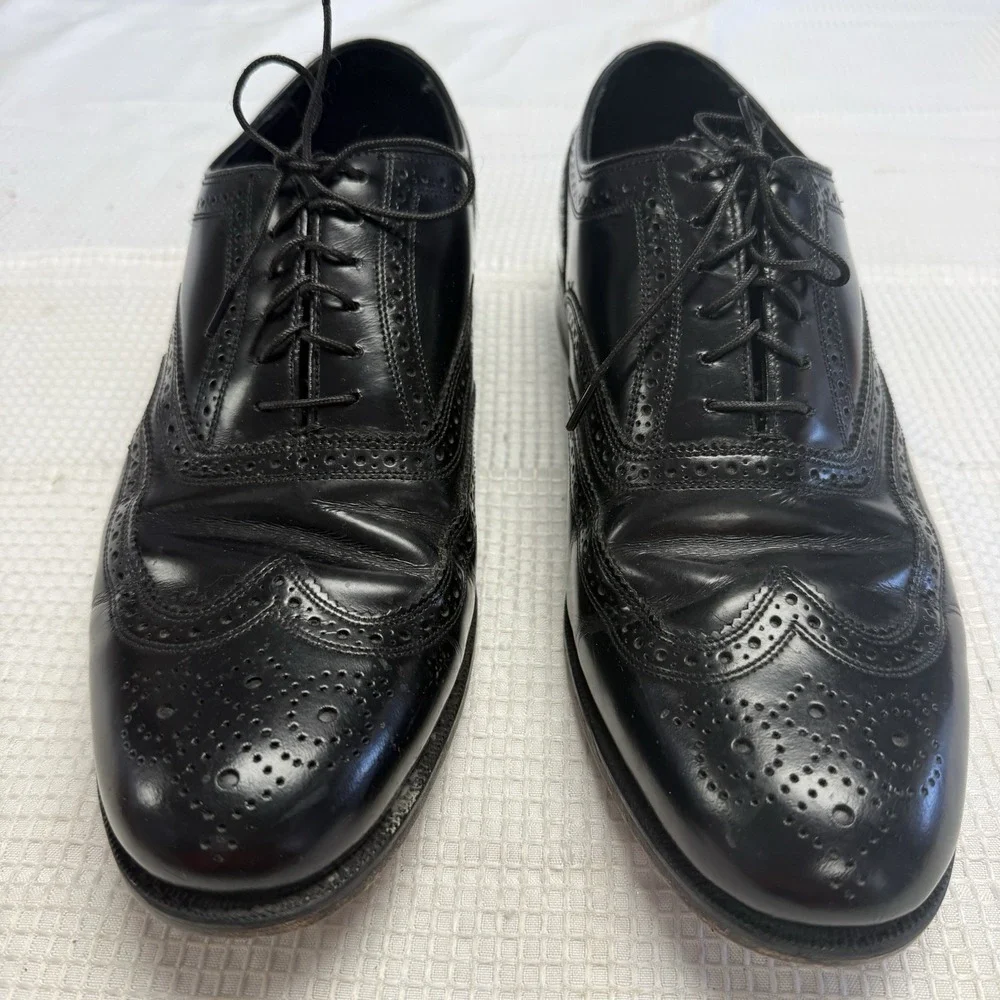 Florsheim Wingtip Oxford Black Leather Dress Shoes Mens Size 9.5 3E (Extra Wide)